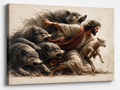 Jesus Protecting Lamb from Wolves Canvas Wall Art, Christian Home Decor