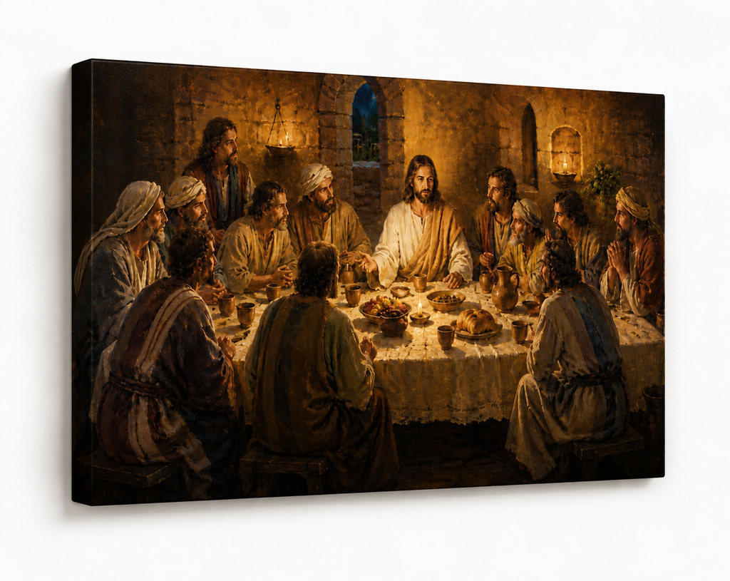 The Last Supper Jesus and Disciples Canvas Wall Art, Christian Biblical Home Decor
