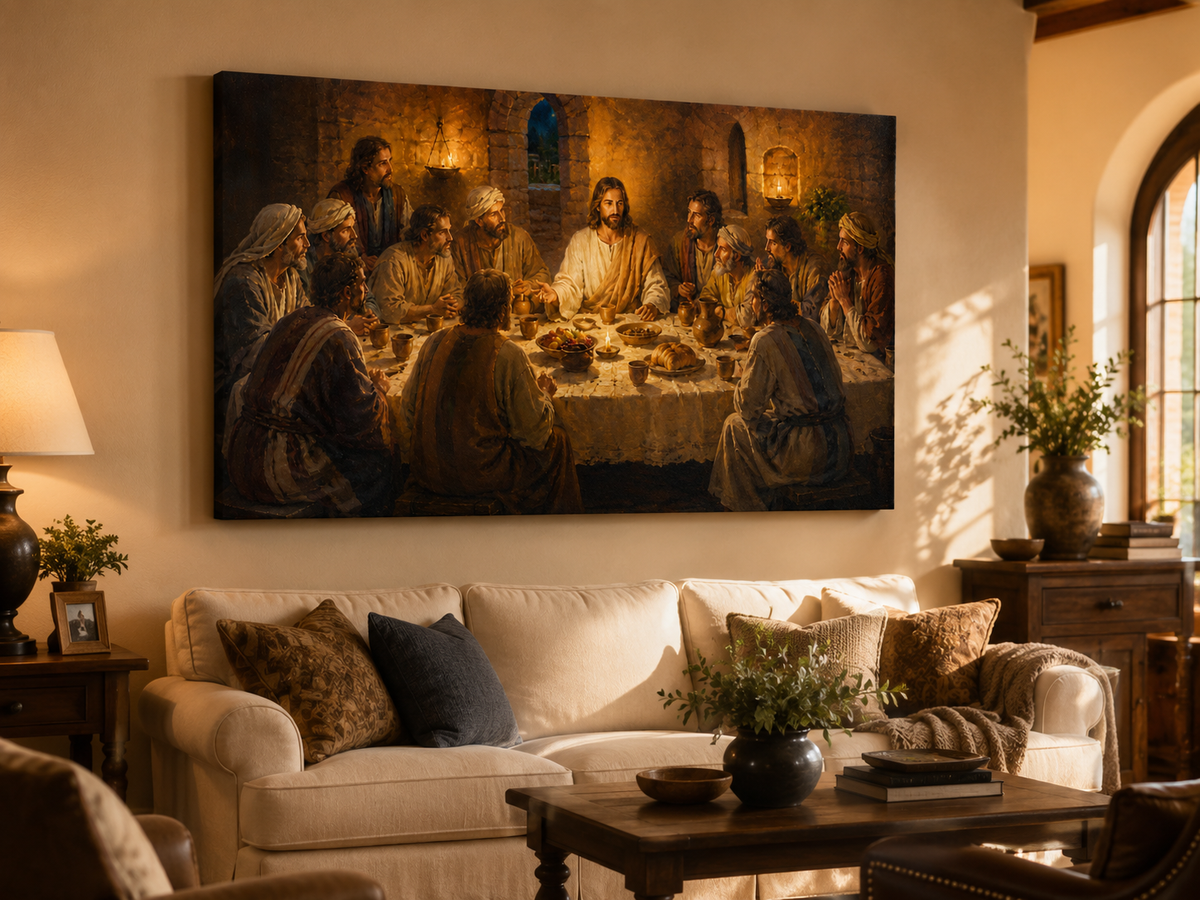 The Last Supper Jesus and Disciples Canvas Wall Art, Christian Biblical Home Decor