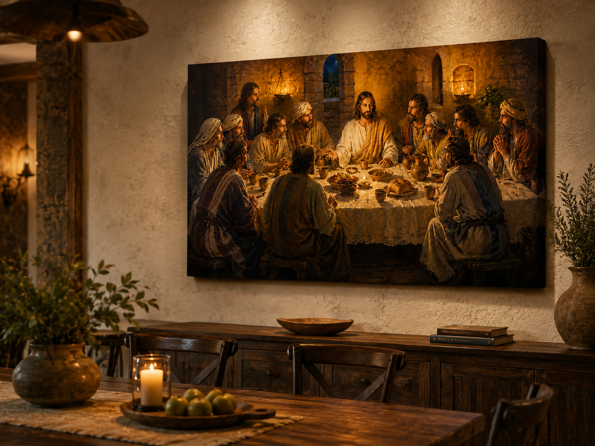 The Last Supper Jesus and Disciples Canvas Wall Art, Christian Biblical Home Decor