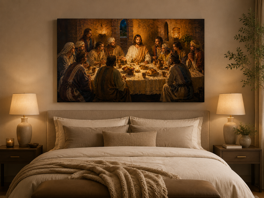 The Last Supper Jesus and Disciples Canvas Wall Art, Christian Biblical Home Decor