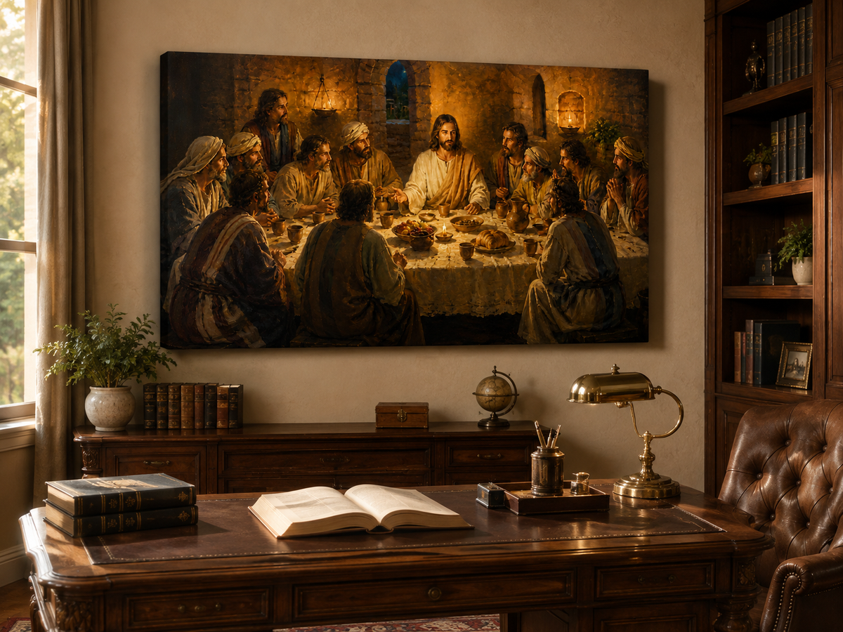 The Last Supper Jesus and Disciples Canvas Wall Art, Christian Biblical Home Decor