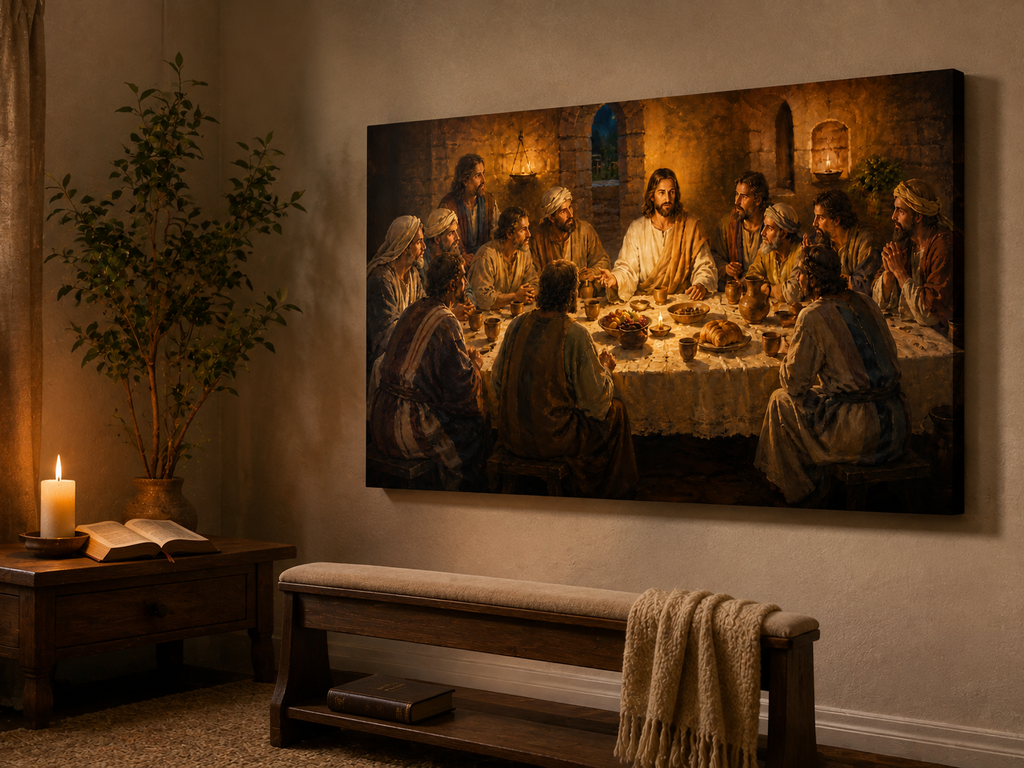 The Last Supper Jesus and Disciples Canvas Wall Art, Christian Biblical Home Decor