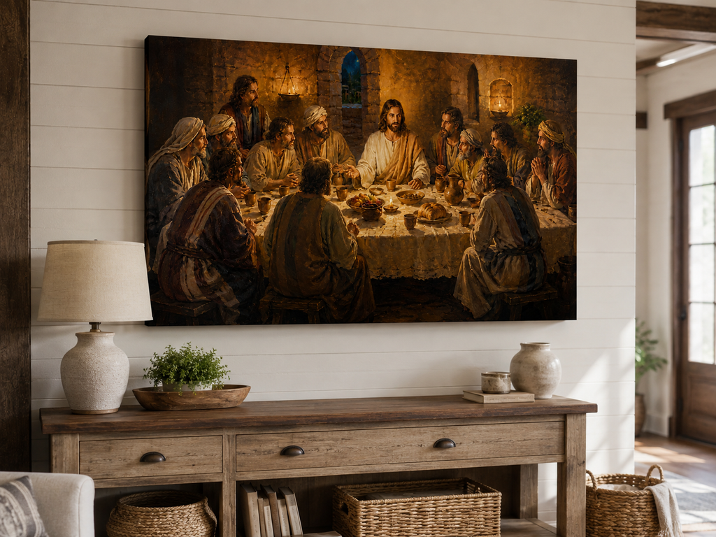 The Last Supper Jesus and Disciples Canvas Wall Art, Christian Biblical Home Decor