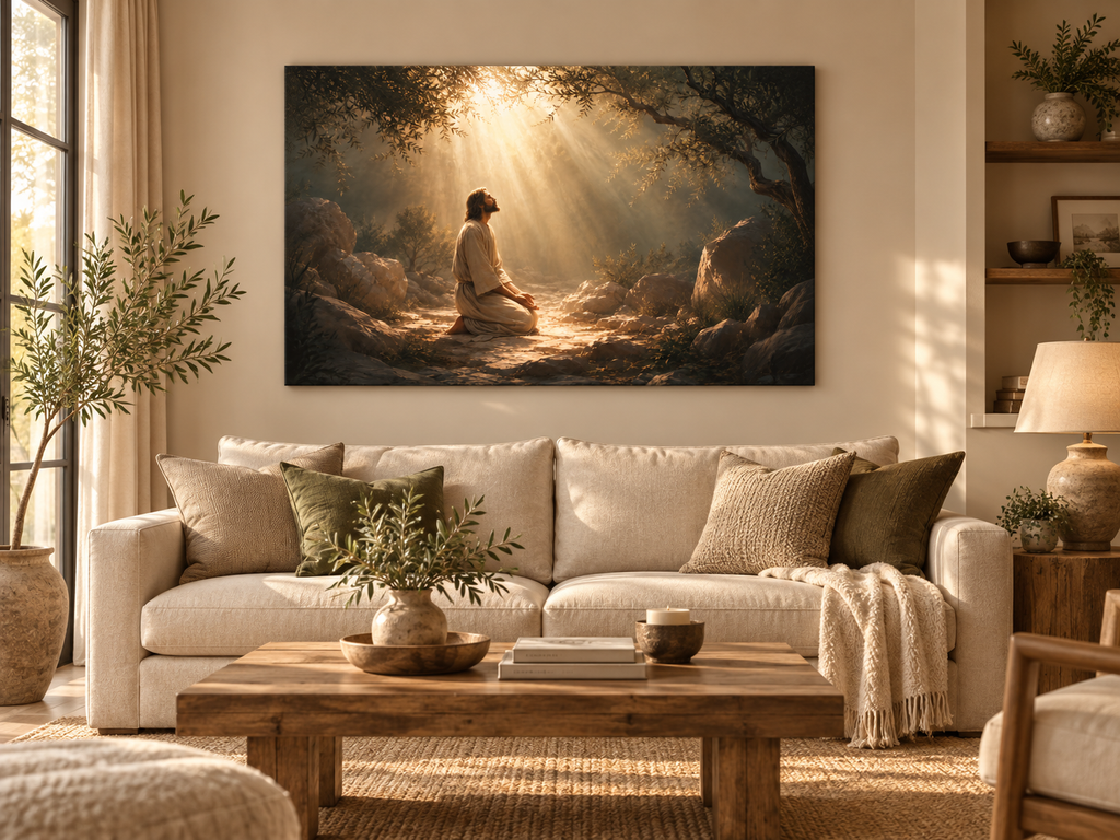 Jesus Praying in the Garden of Gethsemane Canvas Wall Art – Christian Home & Church Decor