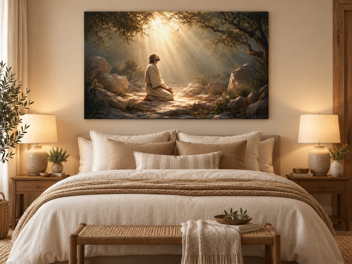 Jesus Praying in the Garden of Gethsemane Canvas Wall Art – Christian Home & Church Decor
