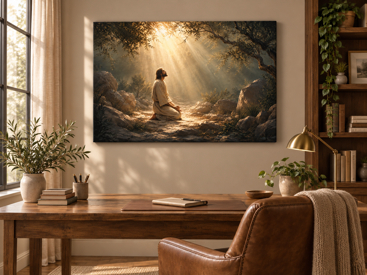 Jesus Praying in the Garden of Gethsemane Canvas Wall Art – Christian Home & Church Decor